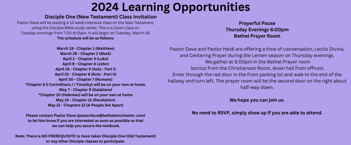 Lenten Themes and Worship and Learning Opportunities 2024